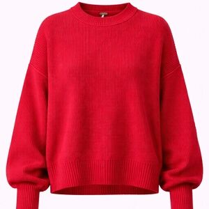Free People Women’s Red Ribbed Oversized Knit Pullover Sweater – Size XL